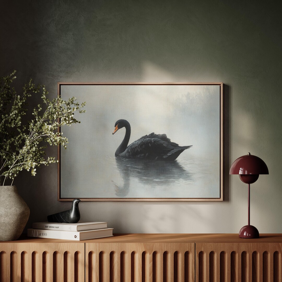 Elegant Black Swan Wall Art - Serene Water Reflection Canvas ...