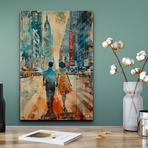 Water Color Couple In New York City Canvas Wall Art