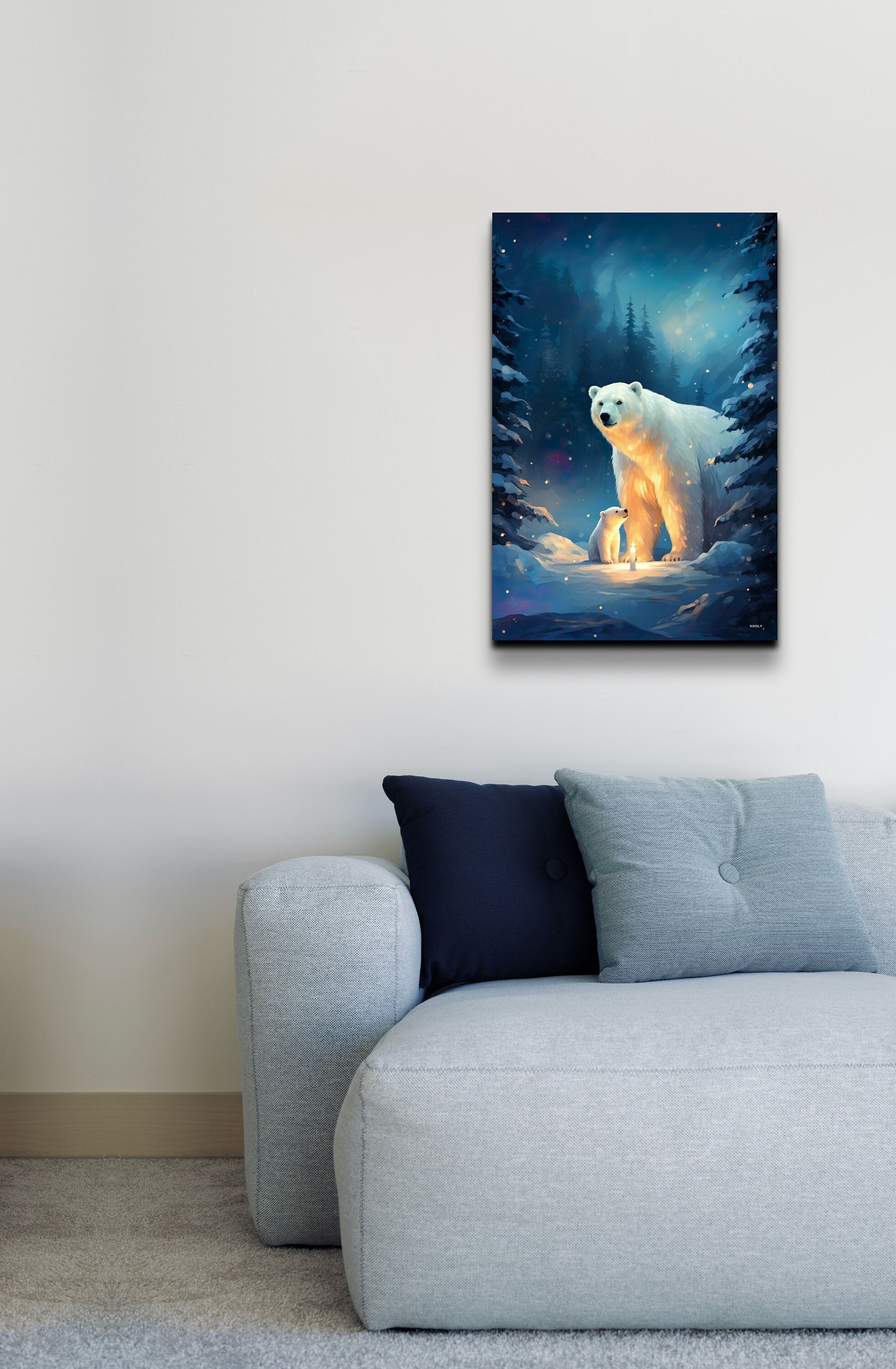 Polar Bear Canvas Wall Art Polar Bear and Cub Art Bear Canvas Print Home Decor Ready to Hang White Bear Canvas Wall Art kooly koolyart