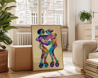 Colorful Roller Skating Couple | Retro Pop Modern Wall Art