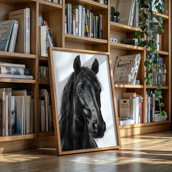 Black Stallion Portrait | Black and White Equine Wall Art
