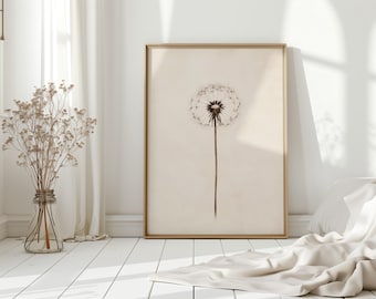 Minimalist Dandelion Canvas Wall Art | Neutral Botanical Nature Print | Modern Floral Wall Decor | Soft Beige Zen Style for Home or Office