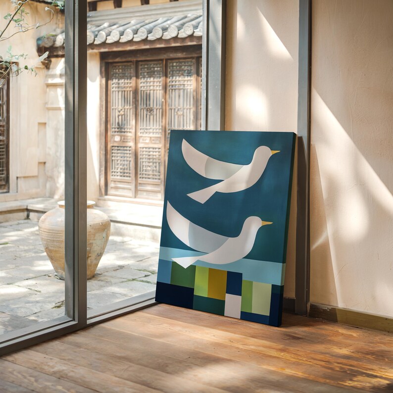 Modern Seagull Painting | Minimalist Coastal Bird Wall Art on Canvas - Etsy