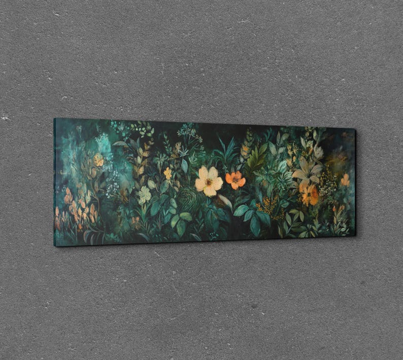 Wildflowers at Night, Wildflowers Field Landscape Wall Art, Panoramic