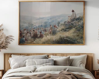 Jesus Teaching the Multitude | Sermon on the Mount Watercolor Scene