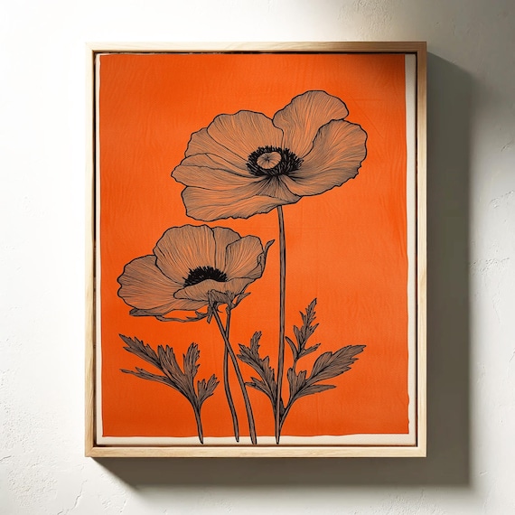 Bold Poppy Flower Line Art | Modern Botanical Wall Print