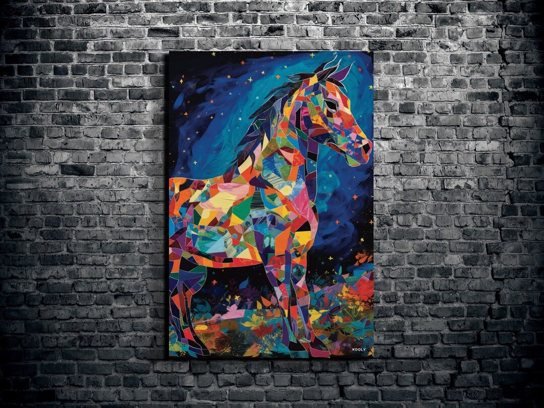 Beautiful Colorful Horse Canvas Art, Abstract Horse in the Night Sky Style Wall Art, Horse