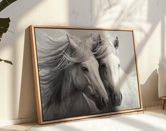 Wild White Horses | Black and White Equestrian Wall Art