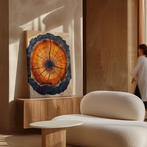 Vibrant Tree Ring Abstract Canvas Art - Unique Wood Grain Texture Wall Decor in Warm Earth Tones, Natural Rustic Style for Home & Office