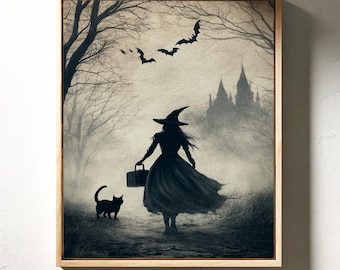 11x14 ハロウィン 森 RYTA 風景 満月 フクロウ 魔女 黒猫 幽霊