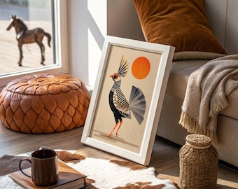 Geometric Quail Bird Under Desert Sun