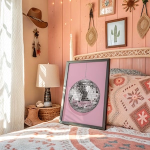 Silver Disco Ball Pop Art on Pink Background