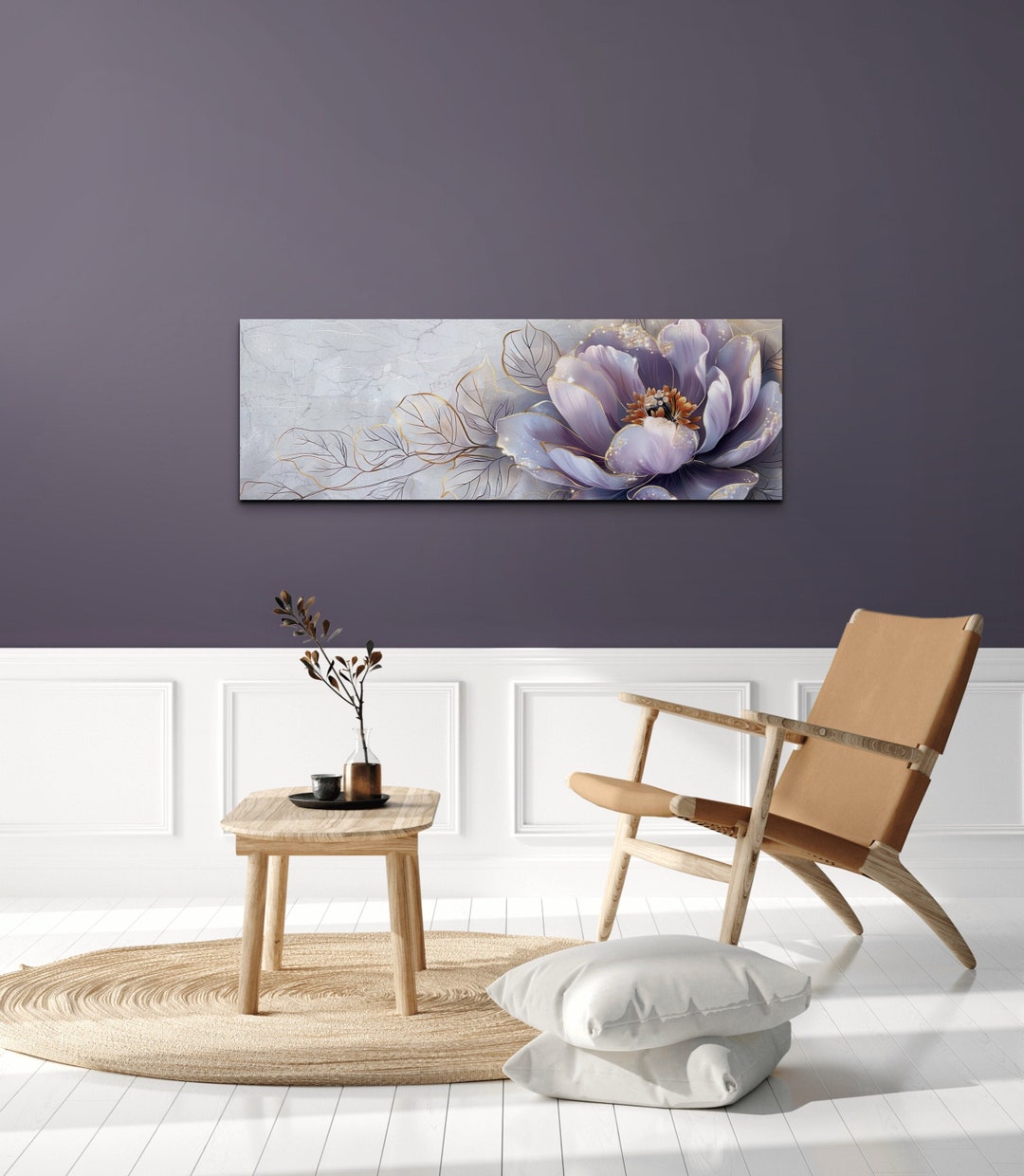 Lavender Peony Flower Canvas Wall Art Print, Purple Flower on Panoramic ...