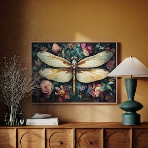 Dragonfly Canvas Wall Art - Botanical Floral Print with Elegant Design, Vintage-Inspired Nature-Inspired Home Decor Piece