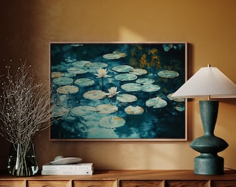 Serene Water Lily Pond Canvas - Tranquil Nature Wall Art - Peaceful Aquatic Floral Decor for Home or Office