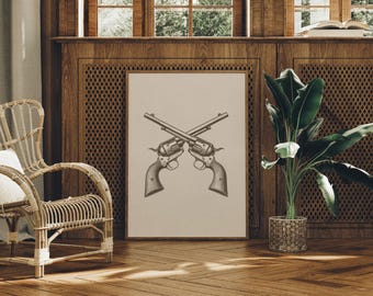 Crossed Revolvers Vintage Western Sketch