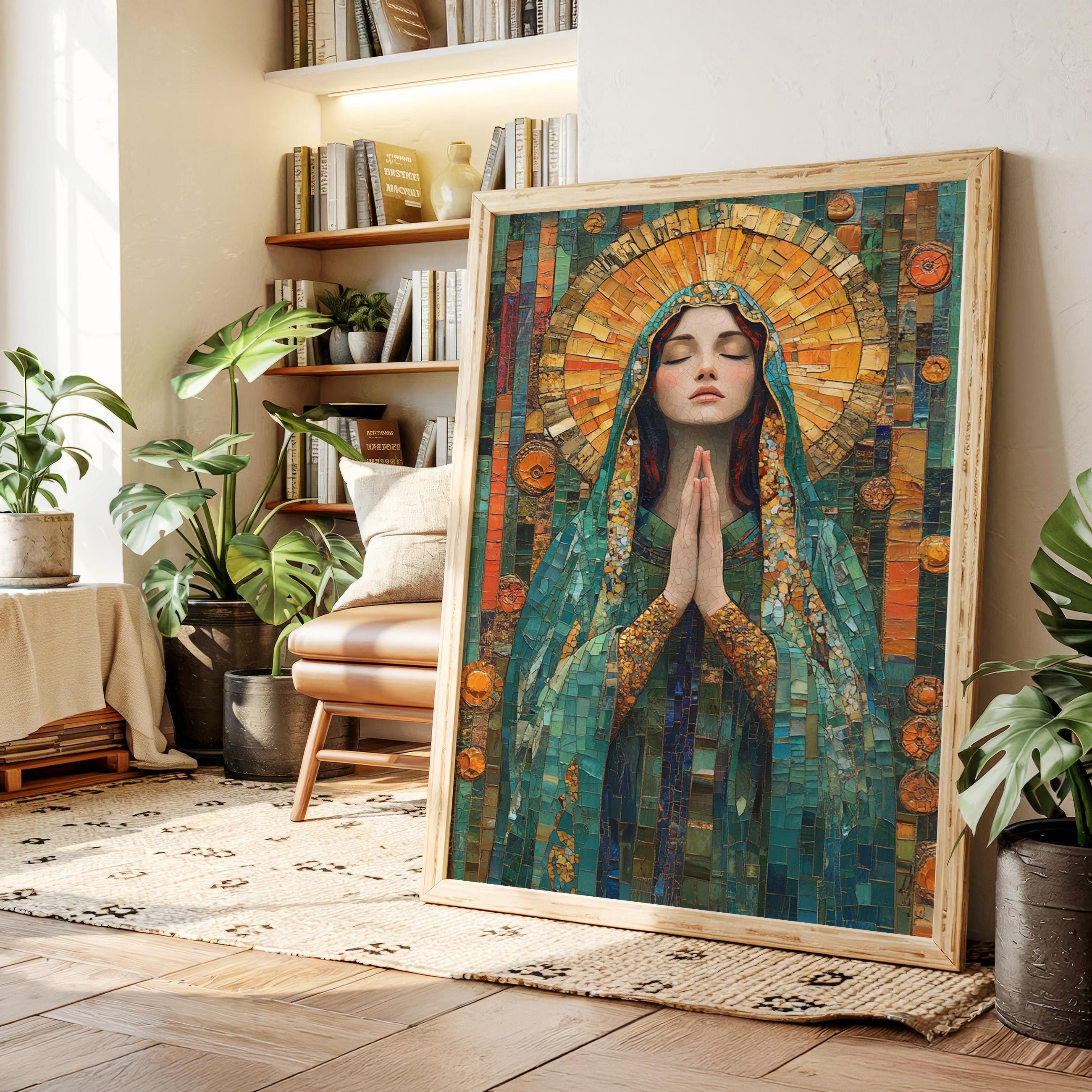 Virgin Mary Mosaic Wall Art – Christian Canvas Print in Byzantine Style ...