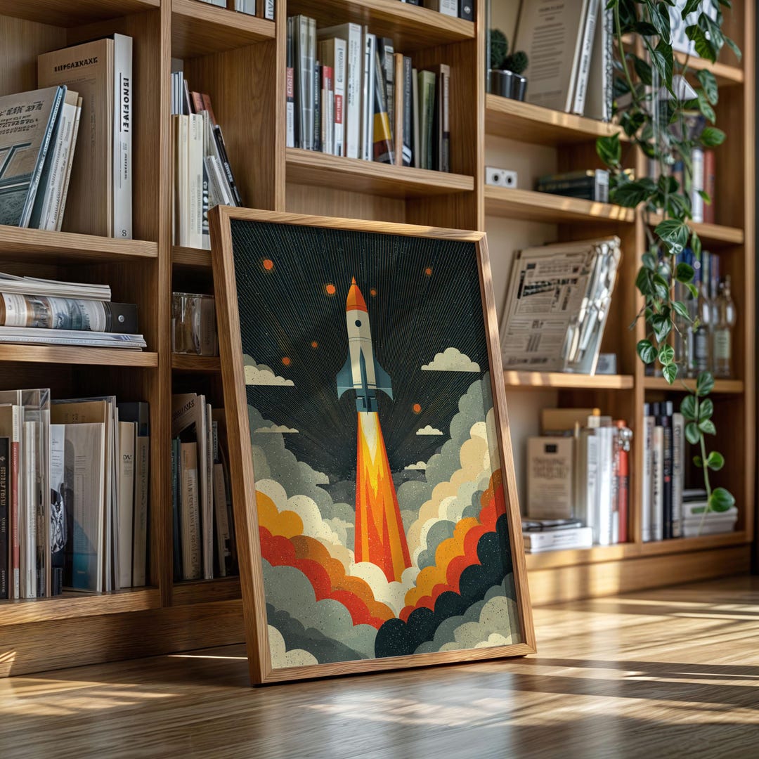 Retro Rocket Ship Canvas Wall Art, Vintage Space Exploration Poster ...