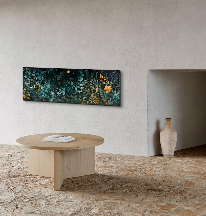 Wildflowers at Night, Wildflowers Field Landscape Wall Art, Panoramic