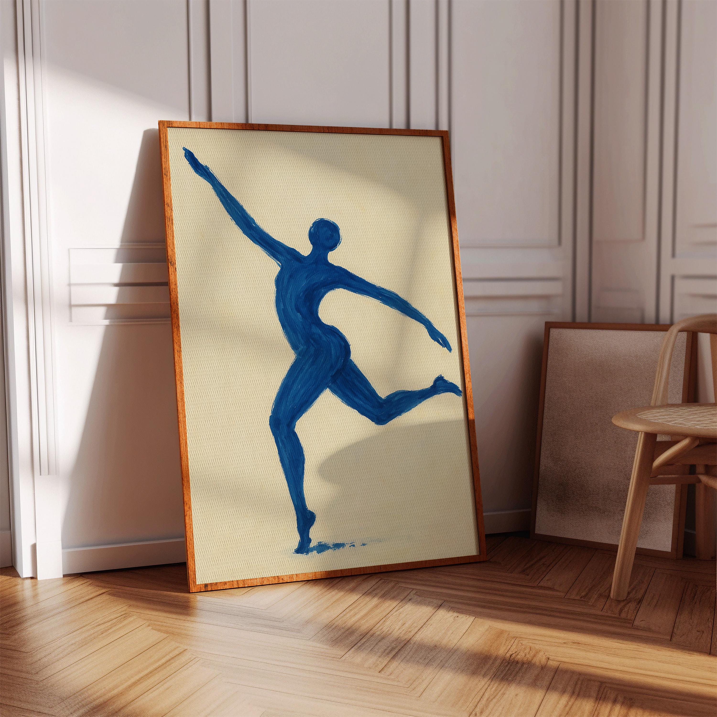 舞踊女性像｜ブルー×シルバーグラデーション｜優雅な動きが映えるアートオブジェ Modern Blue Dancer Silhouette Canvas Art – Minimalist
