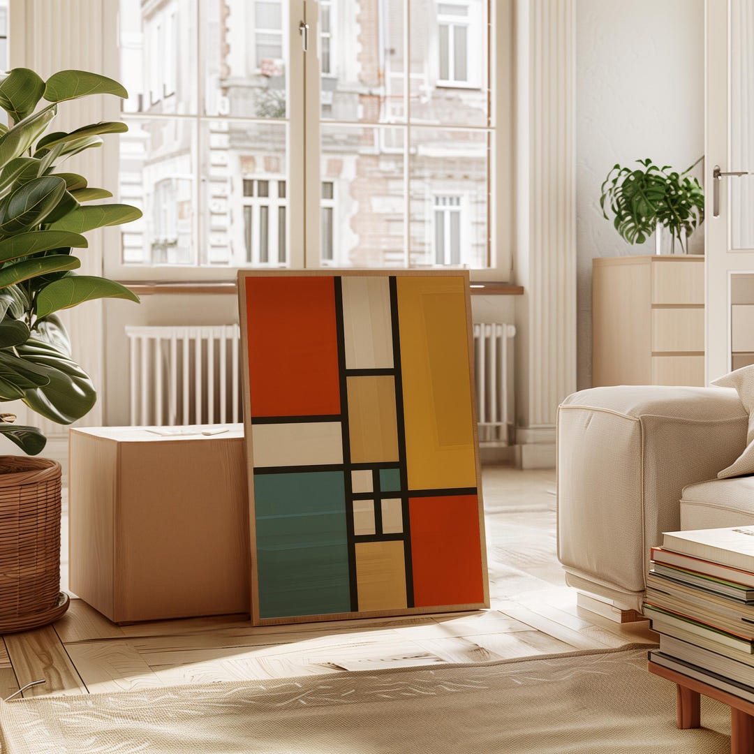 Piet Mondrian Inspired Color Block Canvas Wall Art | Modern Red Yellow ...