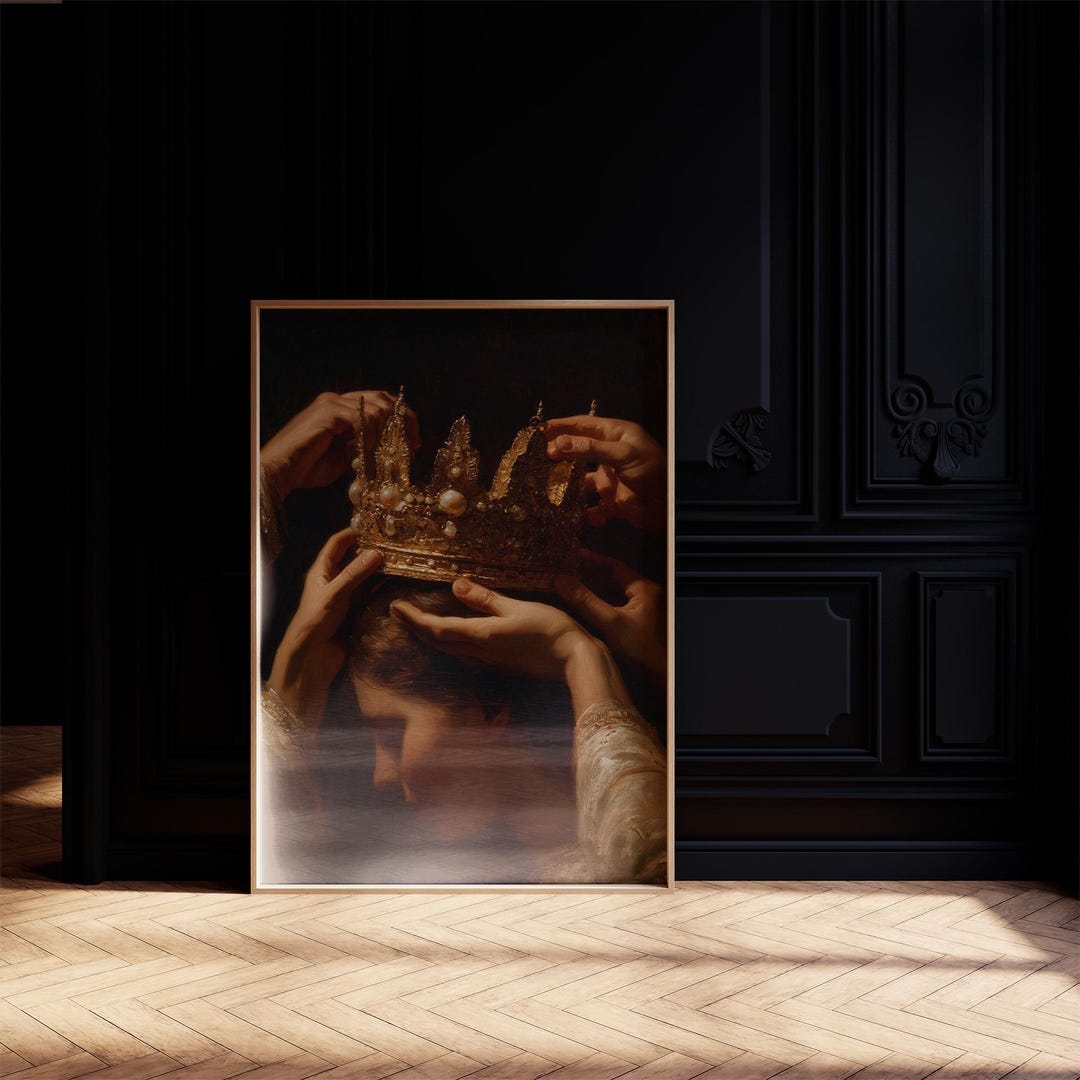 Golden Crown Being Placed in Dramatic Warm Light - Etsy
