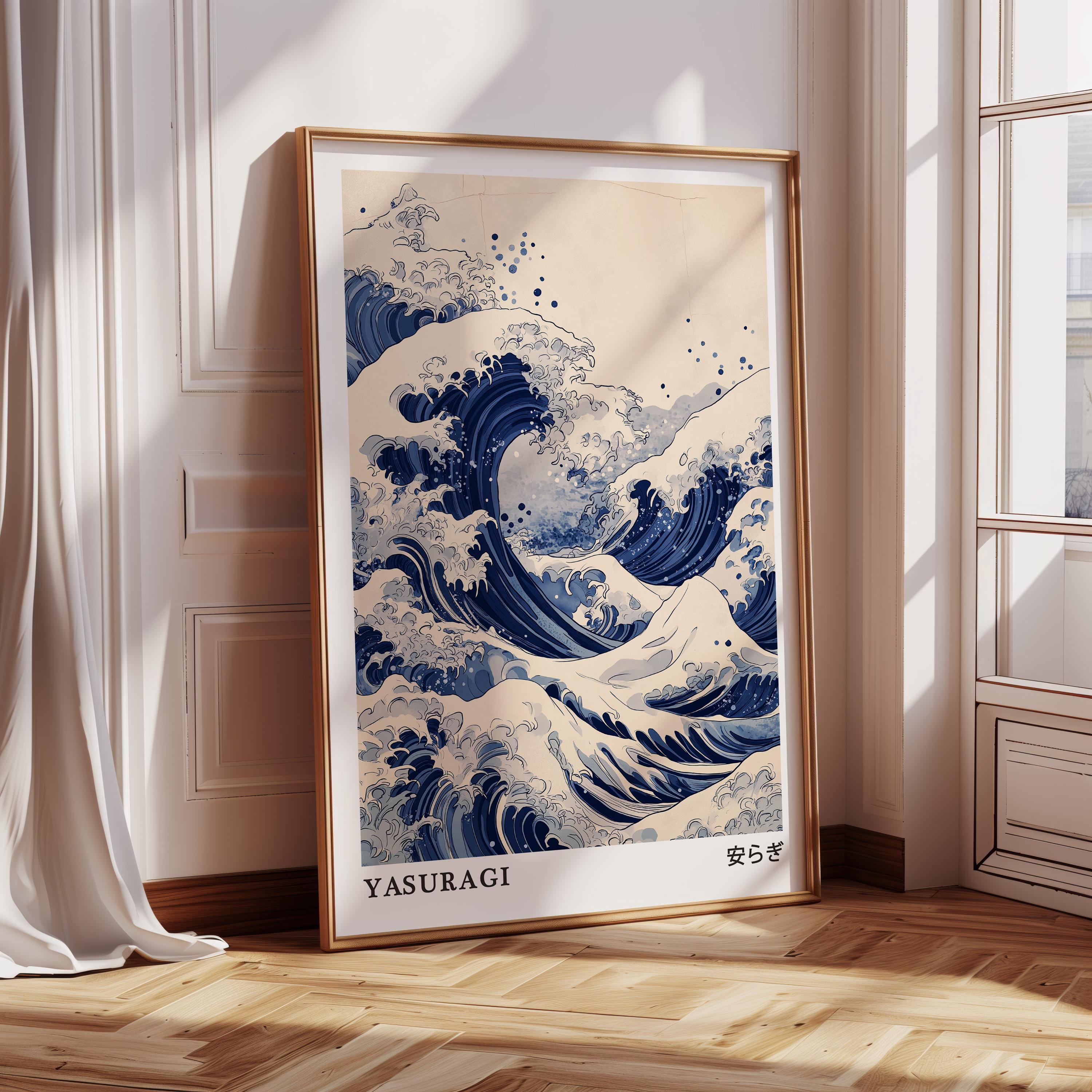 Japanese Wave Art Canvas – Yasuragi Tranquility Print With Blue