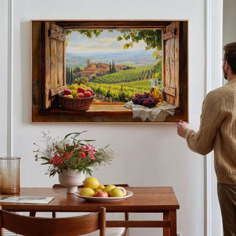 Tuscan Window View Tuscany Vineyard Window View Canvas - Rustic Italian Countryside Wall ...