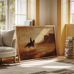 Art mural cow-boy du désert | Toile paysage Western Canyon | Impression vintage silhouette Far West