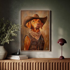 Cowboy Dog Canvas Wall Art – Golden Sheriff Dog Portrait in Western Hat and Bandana – Rustic Country Decor for Dog Lovers and Homes