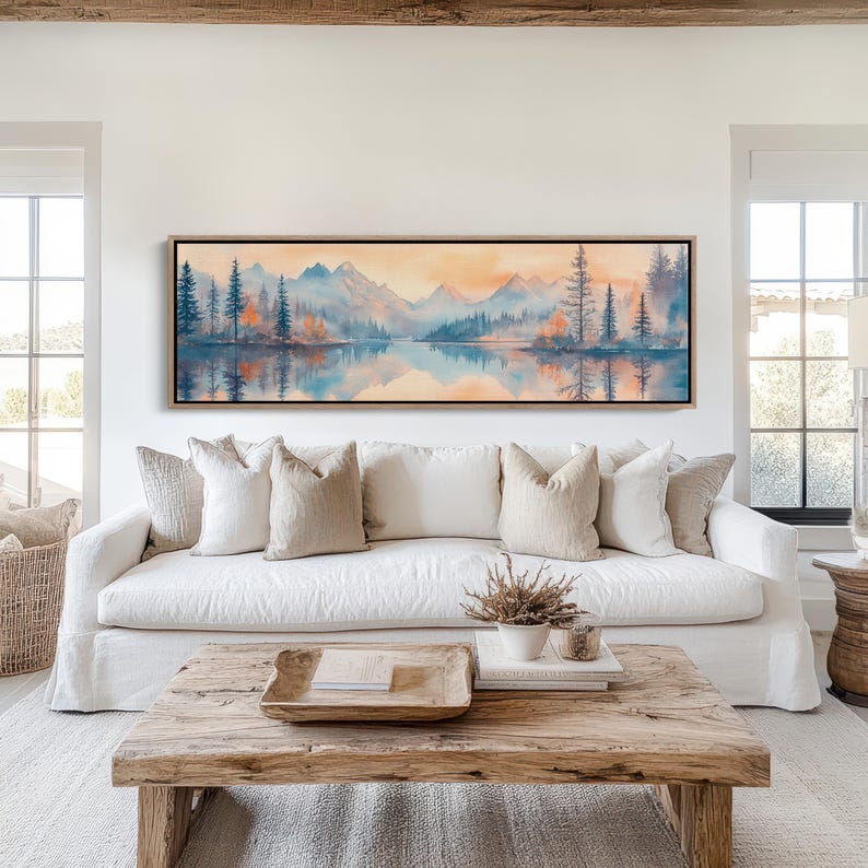 Mount Fairweather Misty Reflection Watercolor Landscape Canvas Art With