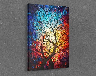 Colorful Tree Canvas Wall Art, Colorful Trees In Stained Glass Style Wall Decor Canvas Wall Art, Print Extra large Wall Art kooly koolyart