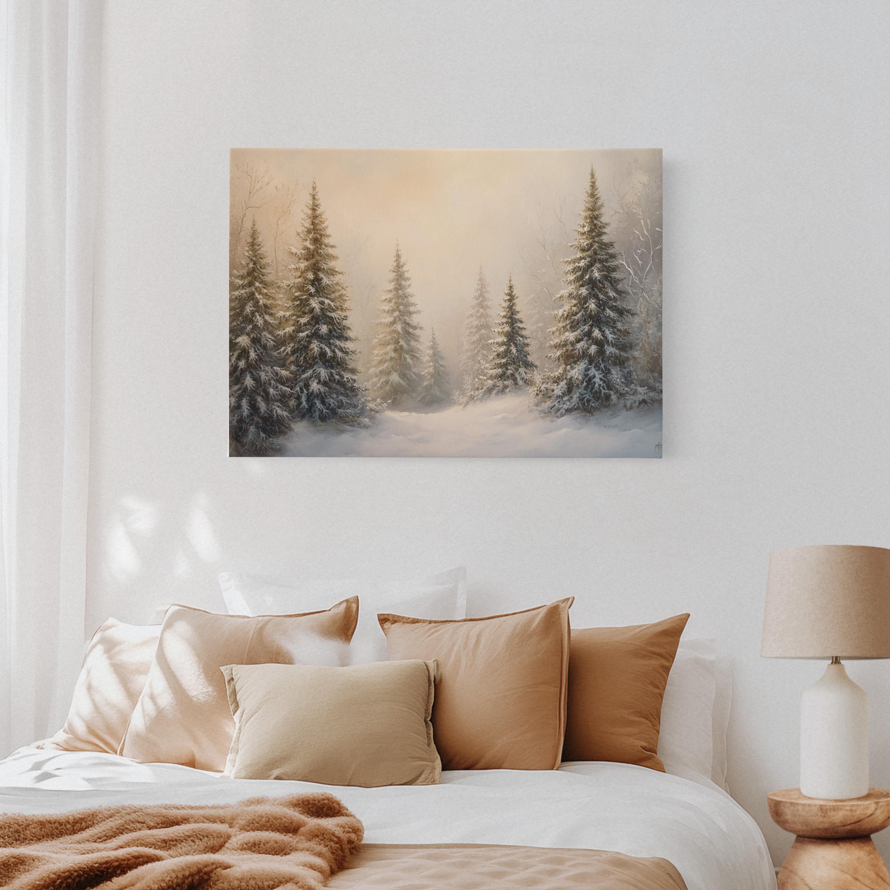 Winter Snowy Pine Forest Canvas Wall Art | Serene Frosted Landscape ...