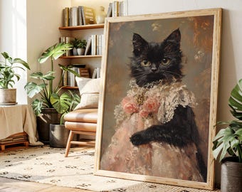 Louis Icart Woman With Black Cat Art Deco Print: Chic Cat Lover
