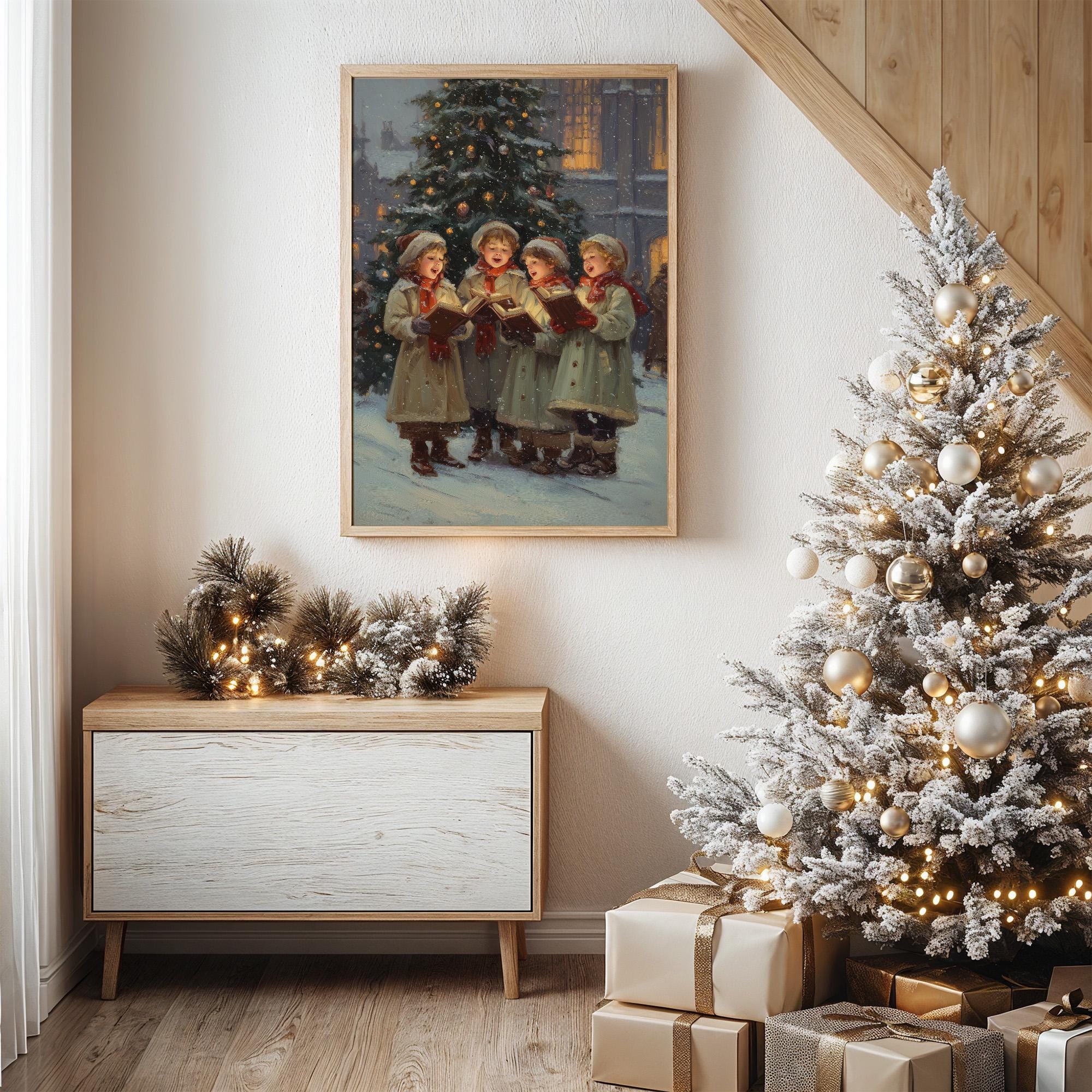 3Dアート クリスマス キャロル 額縁付き ビクトリア朝のクリスマスキャロルを歌う冬の壁画 - Etsy 日本