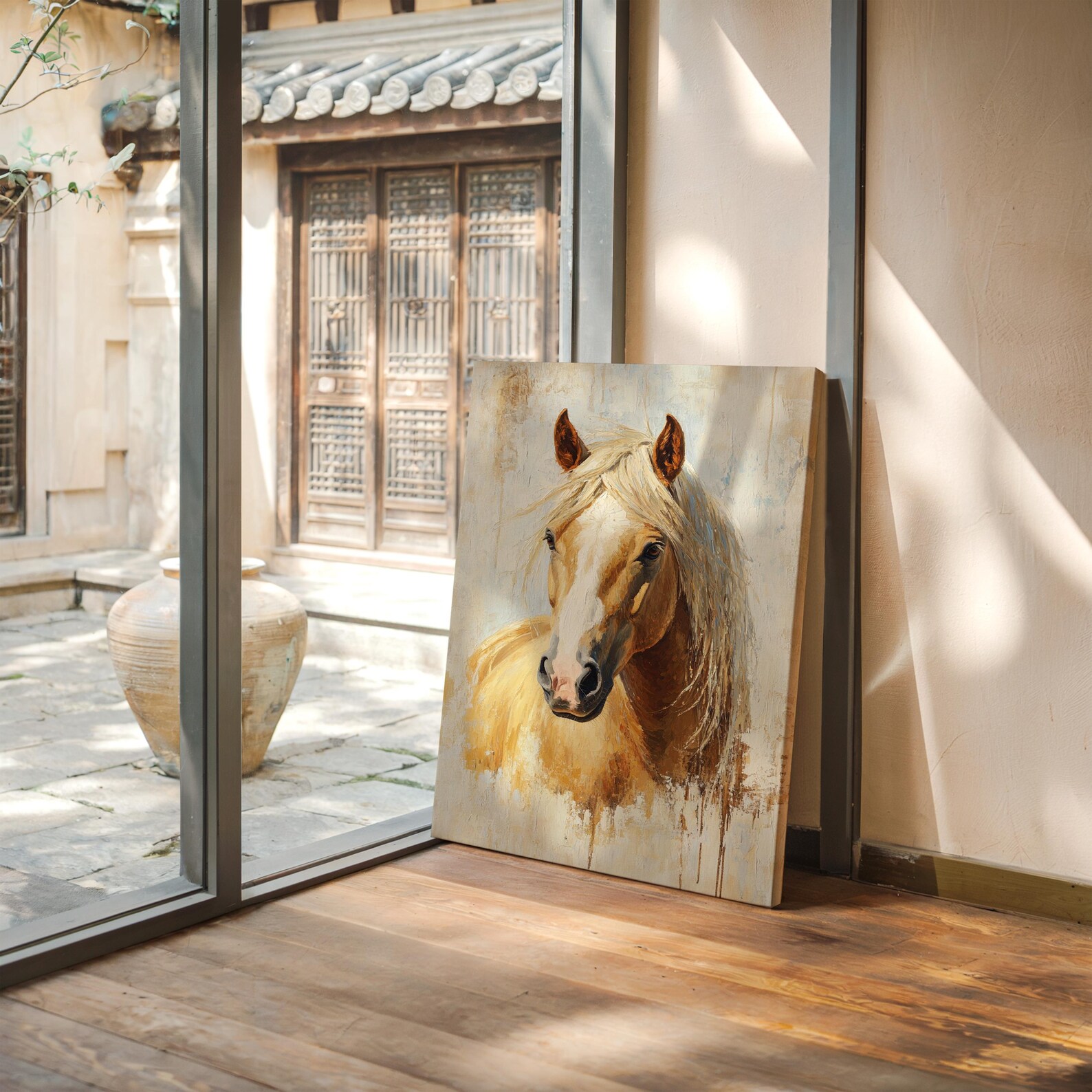 Palomino Horse Canvas Wall Art – Rustic Oil Painting Style Western ...