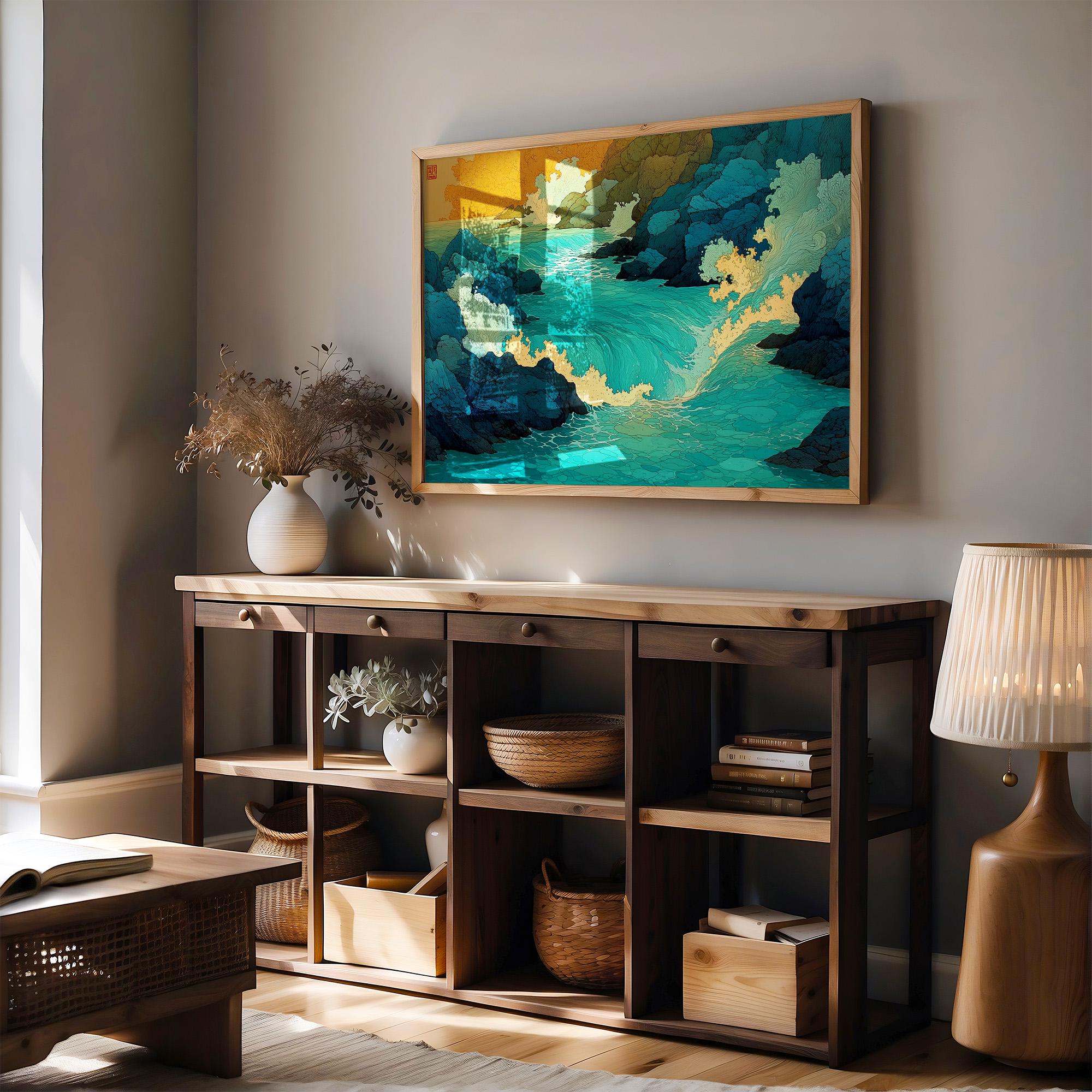 Golden Horizon and Turquoise Waves - Etsy