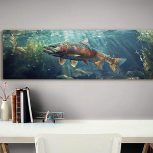 Rainbow Trout Wall Art, Fly Fishing Decor, Underwater Nature Print, Cabin Lodge Canvas, Rustic Fisherman Gift, Lake House Artwork