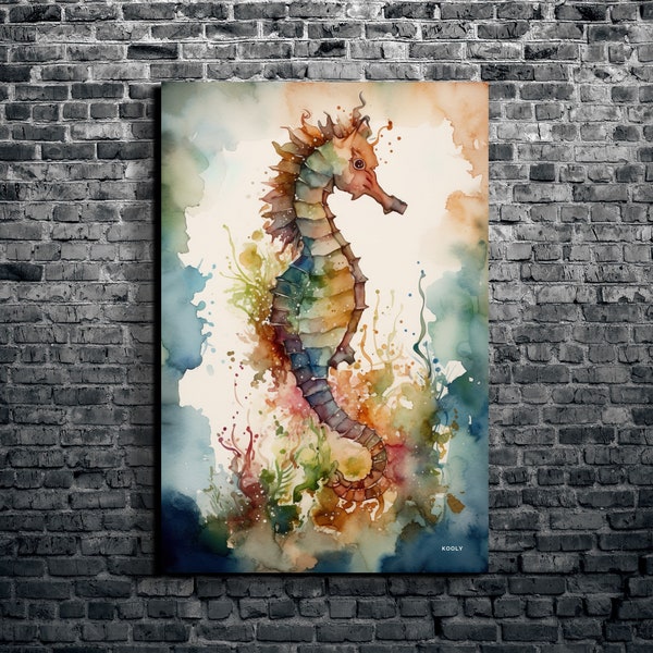 Water Color Seahorse Canvas Wall Art, Hangable Seahorse Art, Watercolor Canvas, Seahorse Artwork, Large Canvas Wall Art, KoolyArt