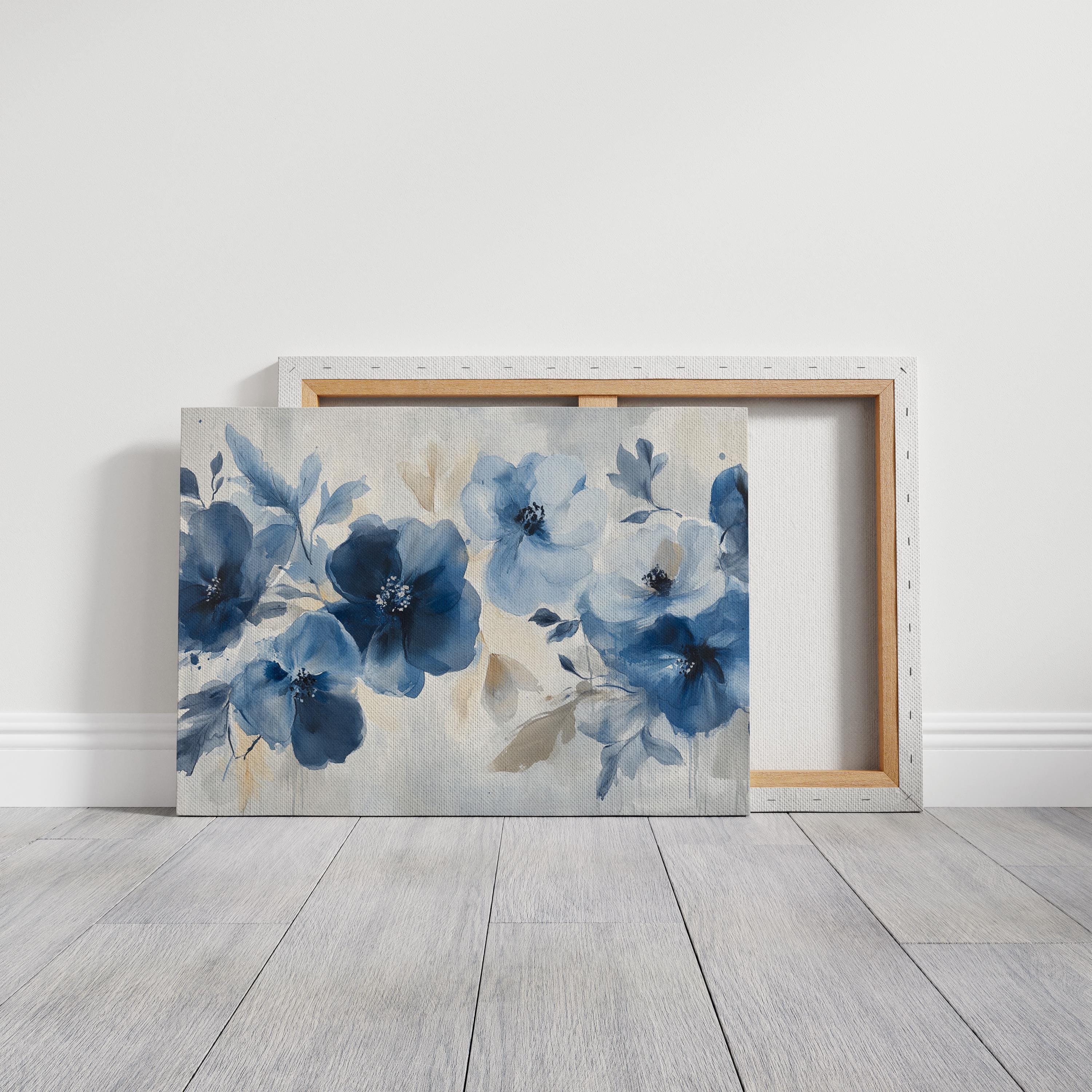 Elegant Blue Floral Canvas | Watercolor Flower Wall Art for Bedroom ...