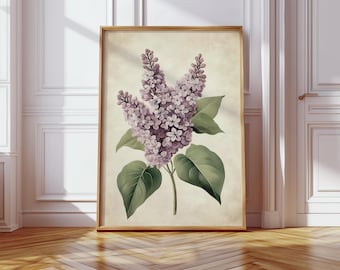 Vintage Lilac Botanical Print | Antique Purple Lilac Flower Wall Art | Cottagecore Floral Poster for Farmhouse or Garden Decor