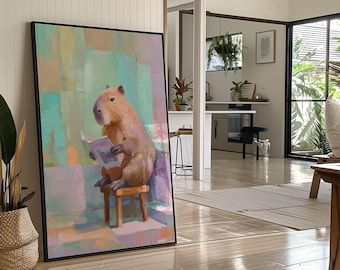 Capybara Reading the News in a Pastel Painted Room