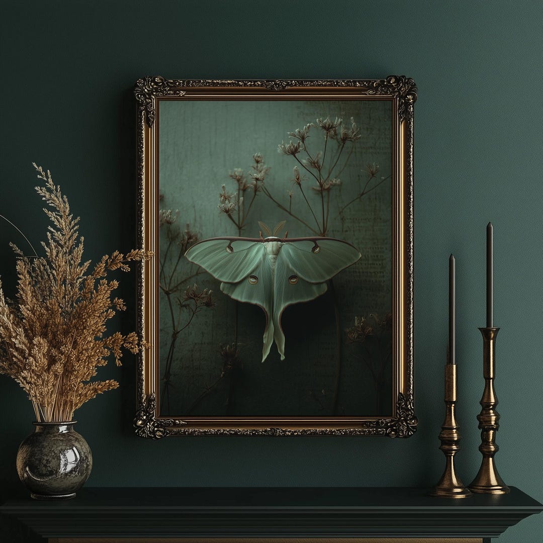 Luna Moth Canvas Wall Art, Botanical Insect Print, Green Moth Painting ...