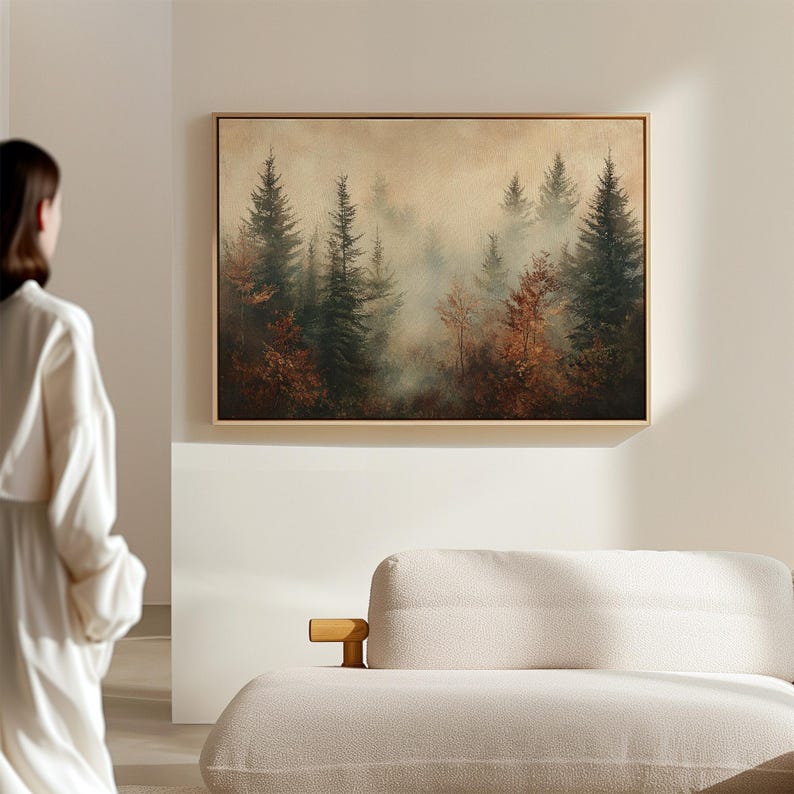 Misty Forest Canvas Wall Art - Enchanting Autumn Landscape With ...