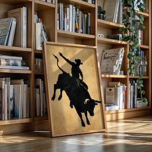Bull Rider Silhouette | Rustic Western Rodeo Wall Art
