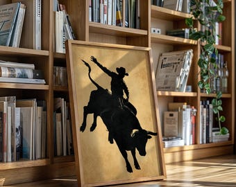 Bull Rider Silhouette | Rustic Western Rodeo Wall Art
