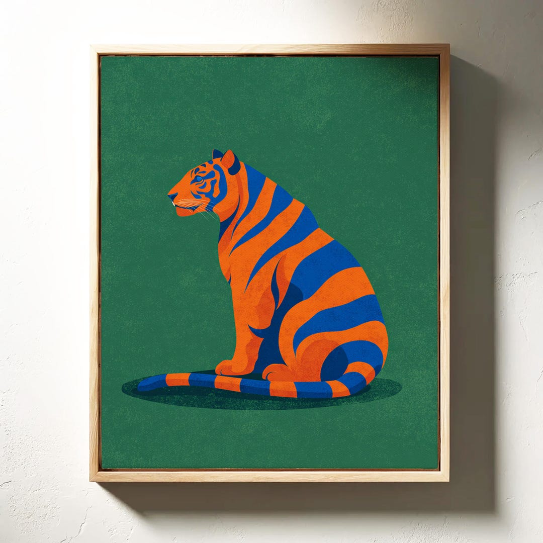 Bold Tiger Illustration in Orange and Blue - Etsy
