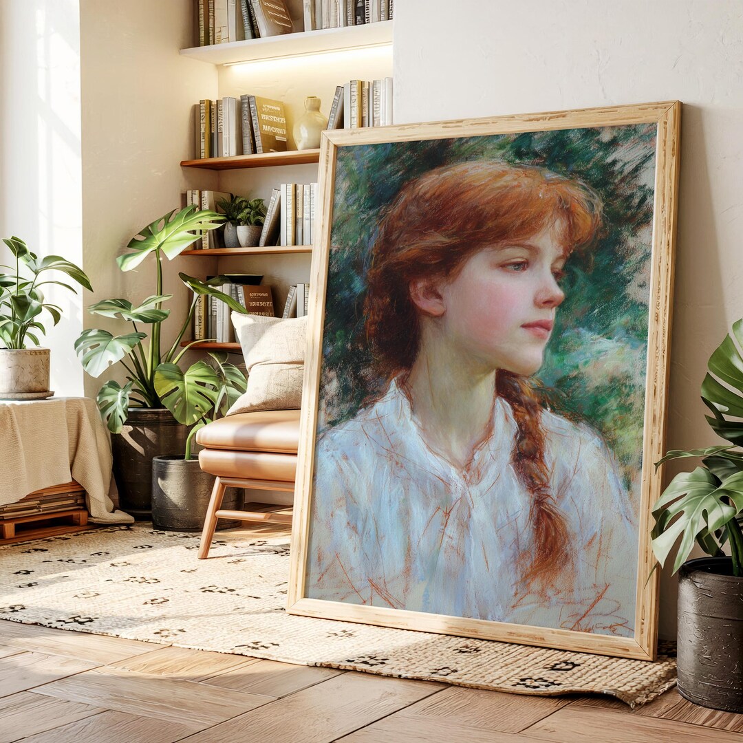 Vintage Oil Painting Portrait of Girl With Red Hair Braid – Soft ...