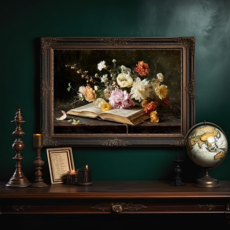 Vintage Book Still Life With Lush Flowers - Etsy Australia