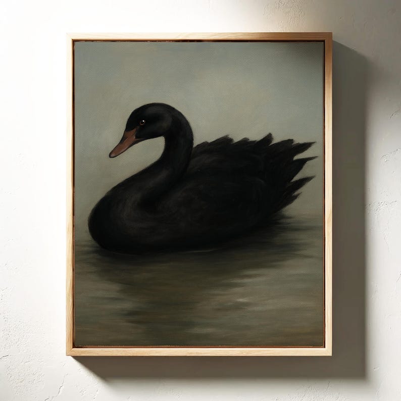 Elegant Black Swan Canvas Wall Art – Vintage Style Animal Painting for ...